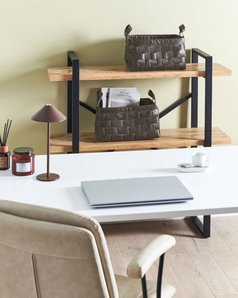 Set di 2 cesti fatti a mano in ecopelle marrone scuro con manici design retrò