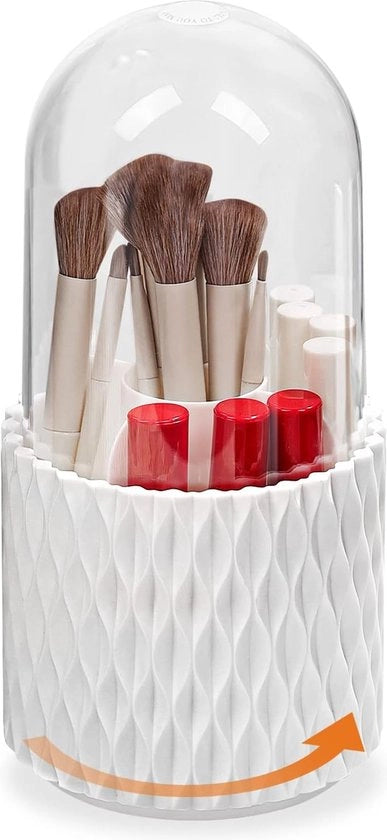Organizzatore di trucco rotativo a 360 gradi con coperchio - contenitore per pennelli, pennello per eyeliner, contenitore per matite per labbra - per decorazione della camera, tavolo di trucco, camera da letto