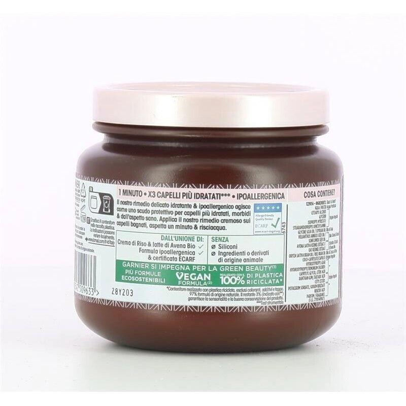 GARNIER ULTRA DOLCE MASCHERA IDRATANTE PER CAPELLI DELICATI E CUTE SENSIBILE CON CREMA DI RISO E LATTE DI AVENA 340 ML