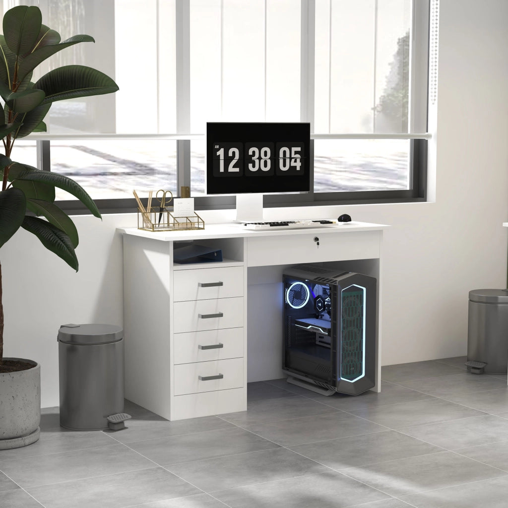 Scrivania moderna con 5 cassetti e ripiano ¨C Xylo ¨C Bianco 110x50x76cm