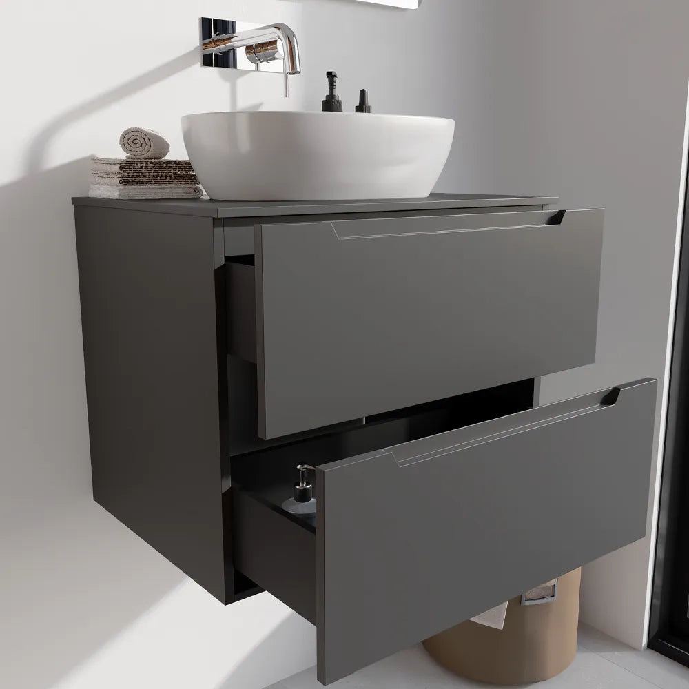Mobile bagno sospeso 70cm grigio opaco due cassetti soft-close con top | Bako