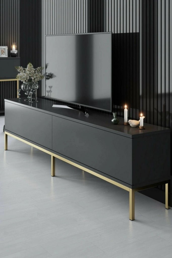 Espero, Mobile Porta tv Cassetti, 180x30x47h cm Nero Antracite