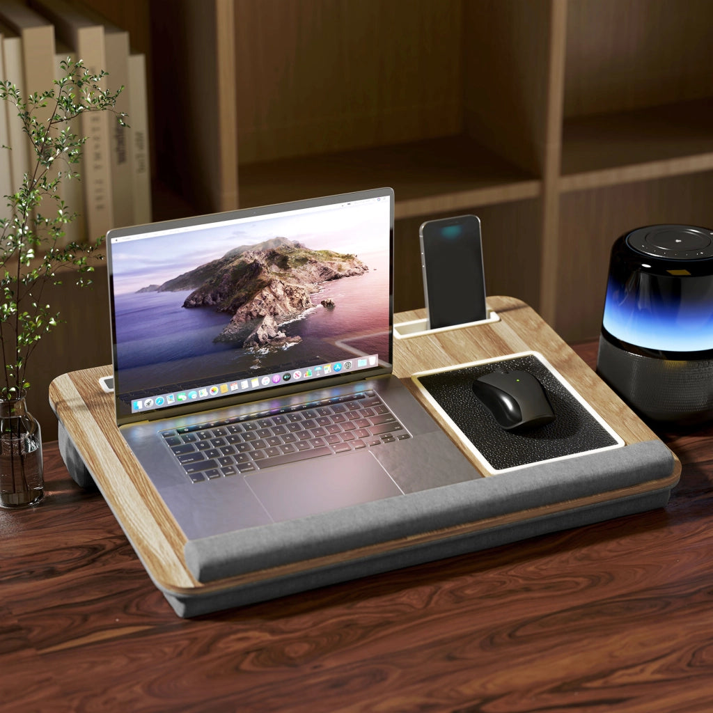 Supporto per Laptop con Cuscino e Ripiano per Mouse ¨C Zephmum ¨C Legno di Quercia