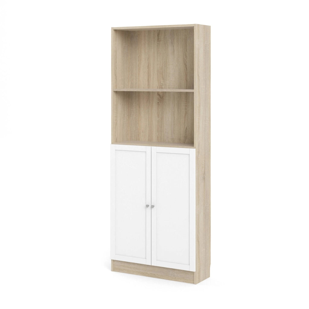Libreria Michel, Scaffale da ufficio, Mobile portalibri, Biblioteca, 79x28 h203 cm, Quercia e Bianco