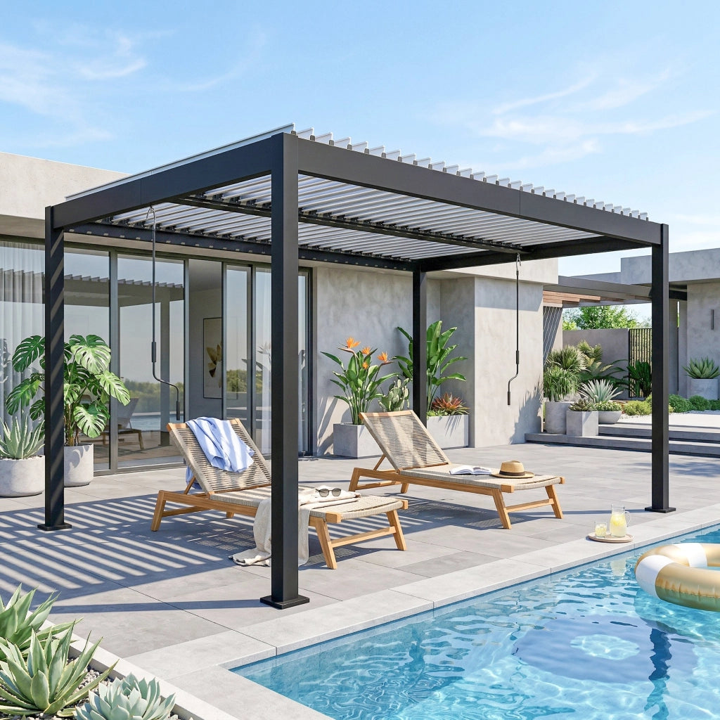 Pergola bioclimatica in alluminio con tetto a lamelle regolabile ¨C zephmum ¨C Bianco 4x3m