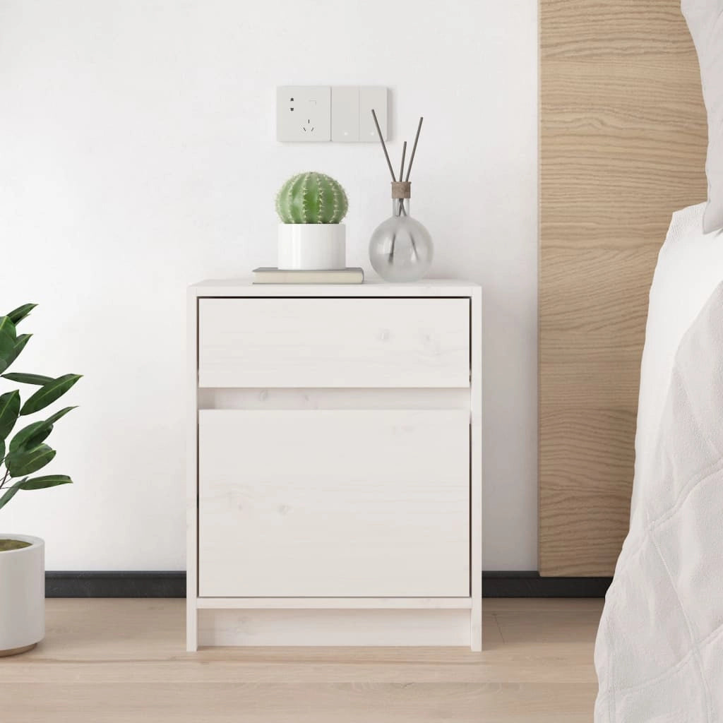 Comodino Bianco 40x31x50 cm in Legno Massello di Pinocod mxl 105607