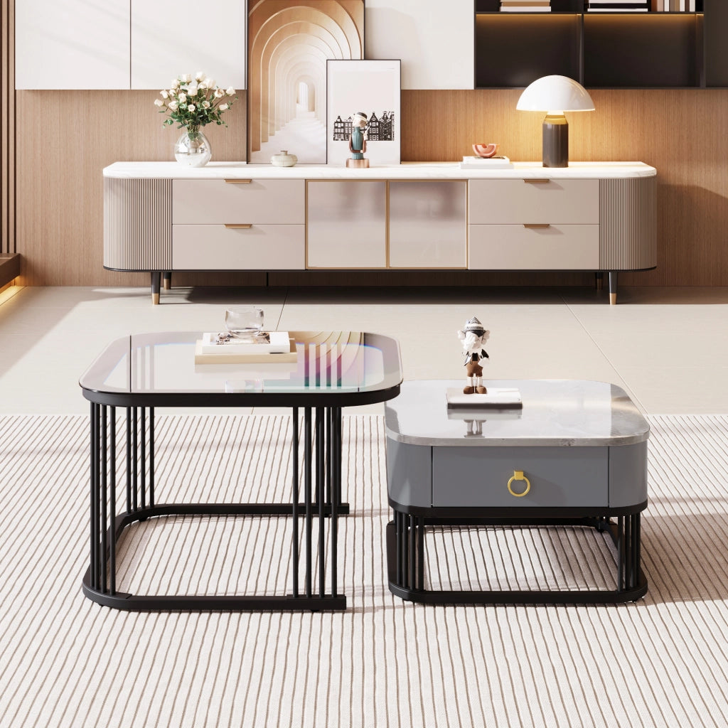 TAVOLINO Da Caffè Modulare Set 2 pezzi 60x60x44,5+50x50x34,5 cm MDF Nero
