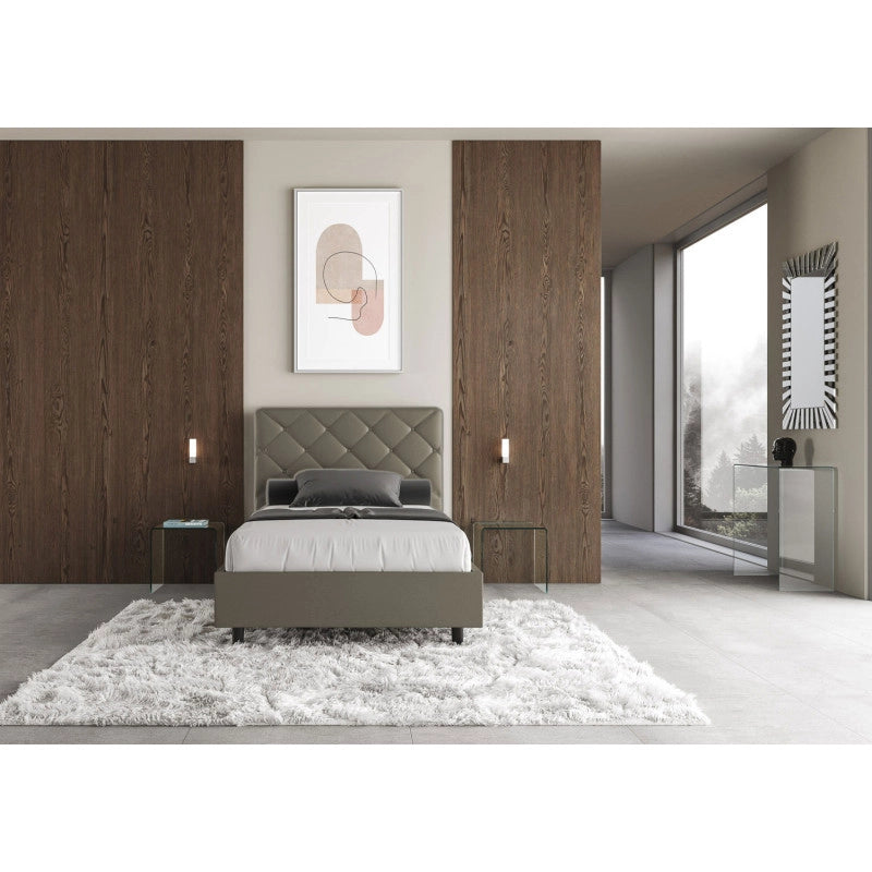 Letto imbottito Piazza e mezzo 110x200 cm Priya - Similpelle,Cappuccino,Contenitore