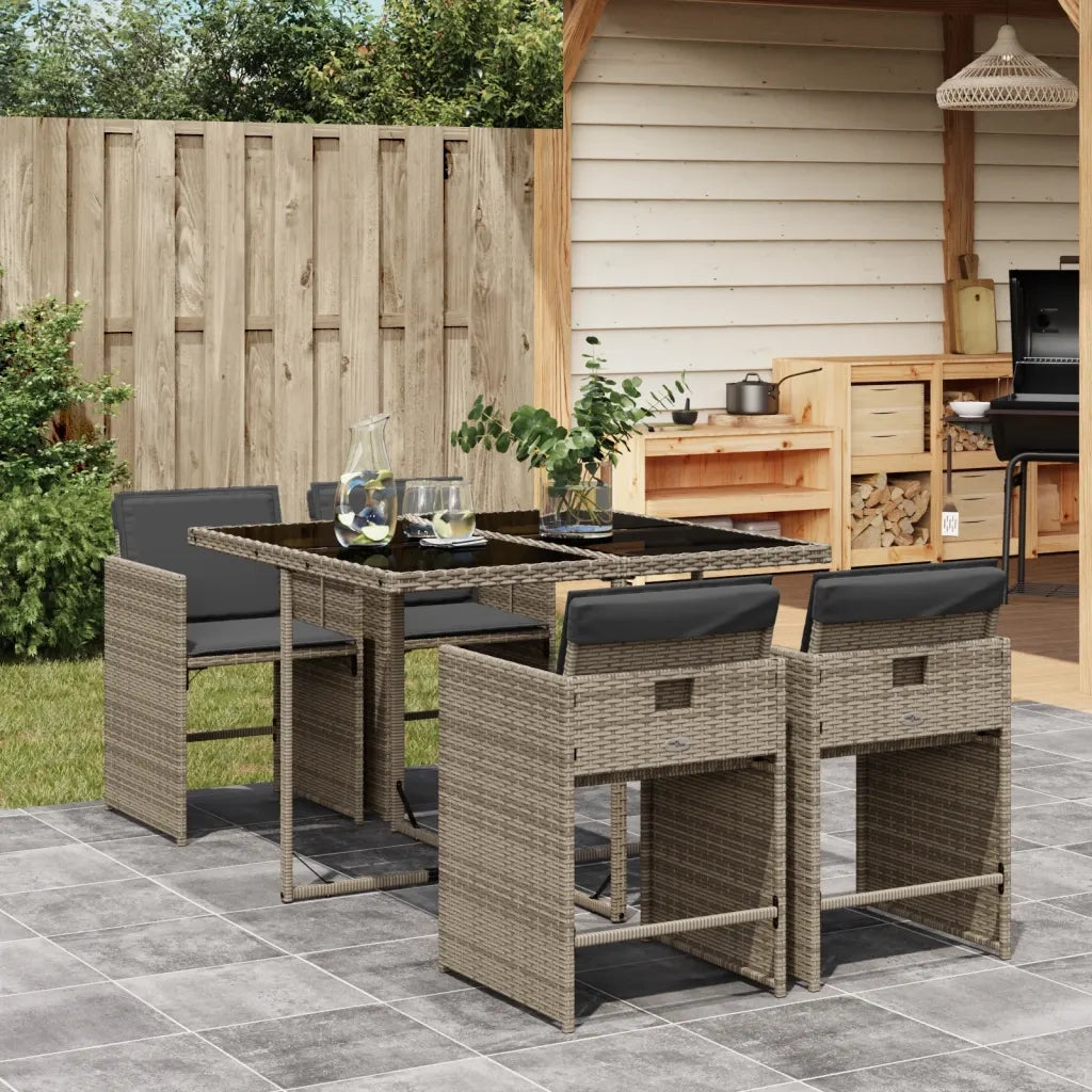 Set da Pranzo da Giardino 5 pz | Set Salotto da Giardino con Cuscini in Polyrattan Grigio