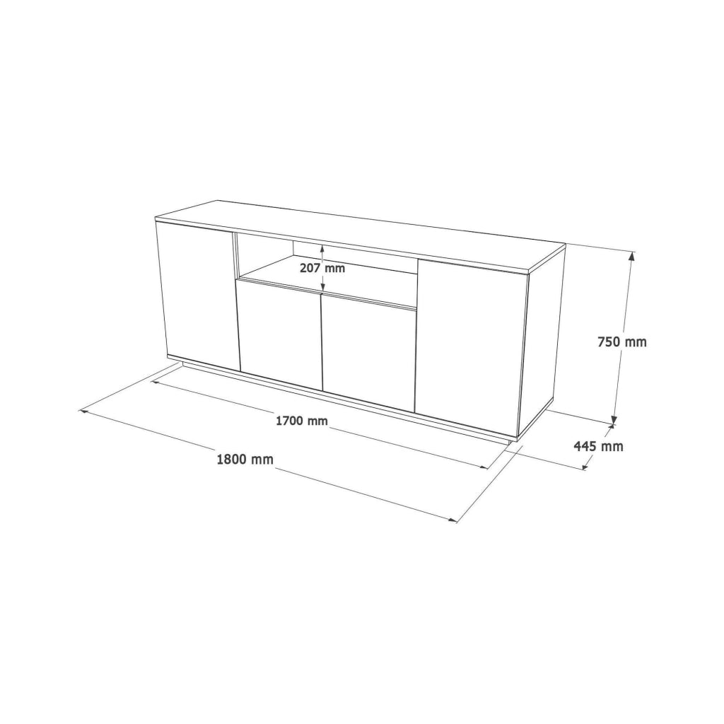 Credenza Aziz, Buffet da soggiorno, Madia da salotto, Dispensa da cucina, 180x45h75 cm, Quercia e Bianco