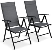 Sedie da Giardino Pieghevoli con Schienale Alto, Regolabile in 7 Posizioni,Sedie da Esterno Alluminio,Resistente alle Intemperie，Poltrone da Giardino, Max Portata 120 kg,2 pezzi, Grigio