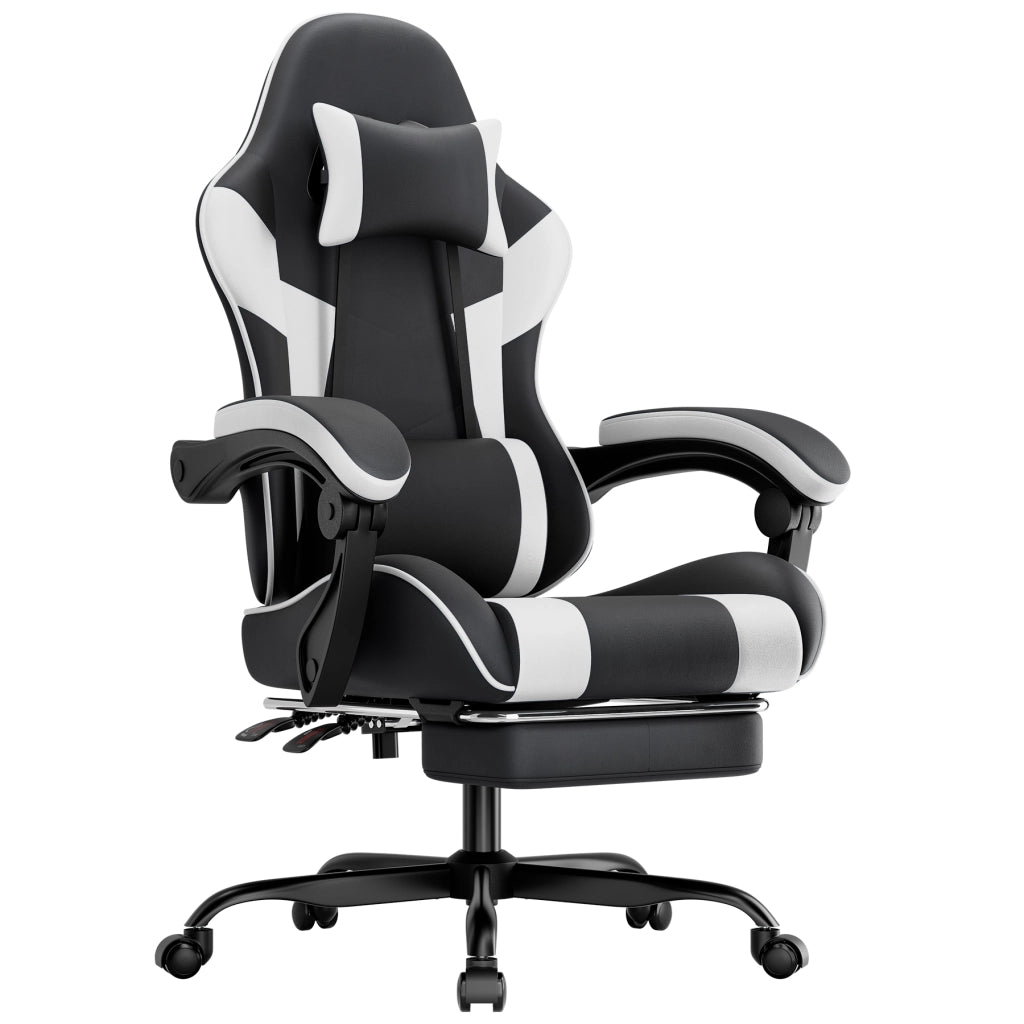 Sedia gaming ergonomica con supporto lombare schienale reclinabile e braccioli sincronizzati in PVC nero bianco 77 × 57 × 25 cm