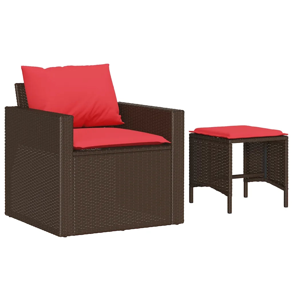 Set Divano da Giardino 4 pz | Set Salotto da Giardino con Cuscini Marrone in Polyrattan