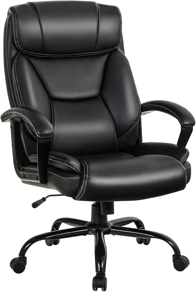 Poltrona da Ufficio Ergonomica Girevole, Sedia per Ufficio Regolabile con Poggiatesta Supporto Lombare e Braccioli, in Spugna Imbottita, Nera
