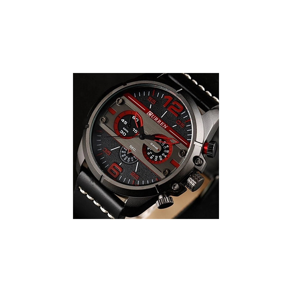 Trade Shop - Curren Uomo Sport Impermeabile Cinturino In Pelle Orologio Da Polso 8259 Nero -