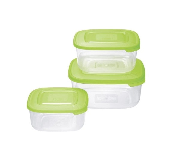 Set 3 Pezzi Contenitori Frigobox Quadrati Coperchio Verde Tontarelli