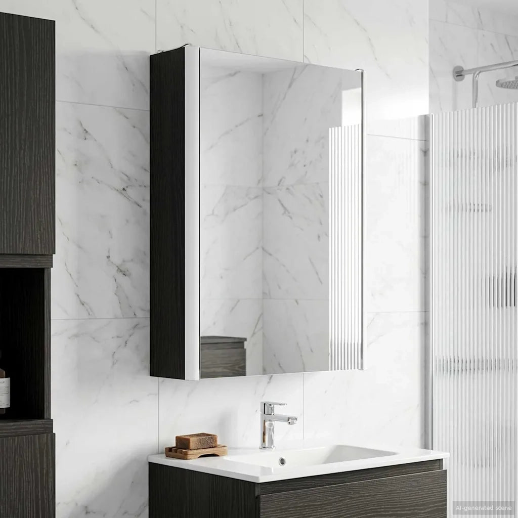 Mobiletto per specchio da bagno Rovere Nero 33 x 11,5 x 50 cm