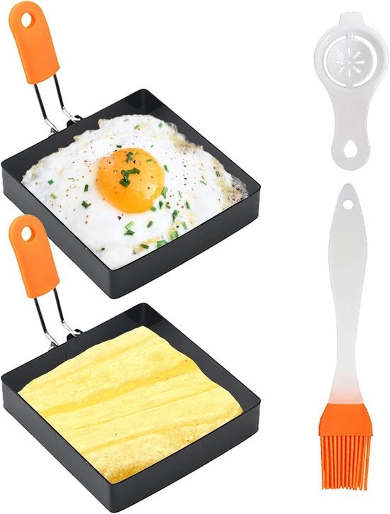 Eierringi quadrati - 2 eierringi da 10 cm, rivestimento antiscorrosione in acciaio inox, ideali per panini da colazione e wafel in padella