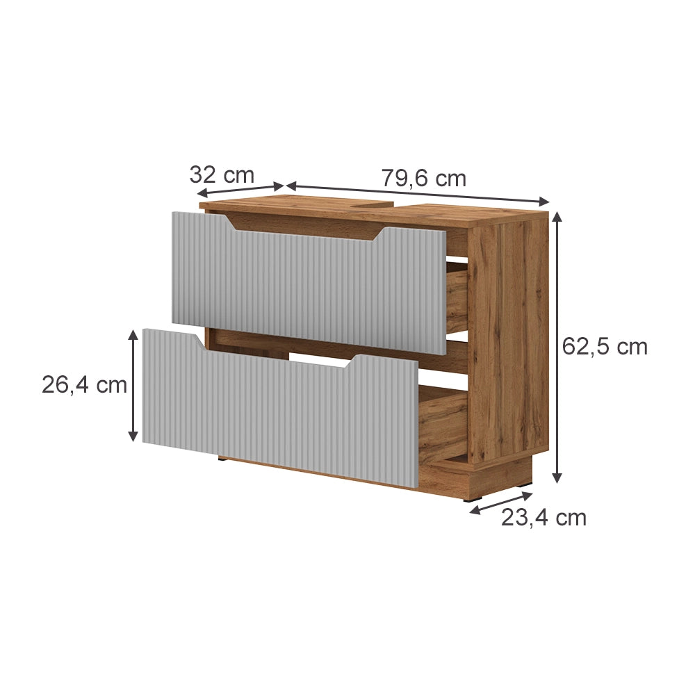 Vicco Mobile sottolavabo per bagno Rovere/grigio a righe 79.6 x 62.5 cm con 2 cassetti