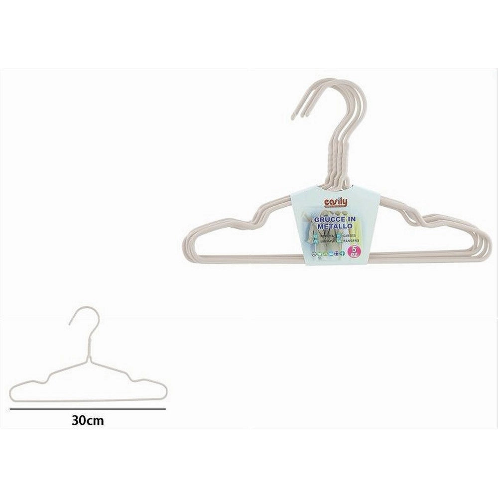 Trade Shop - Set 5 Pz Grucce Stampelle Appendiabito In Metallo Bianco Vestiti Pantaloni 87693 -