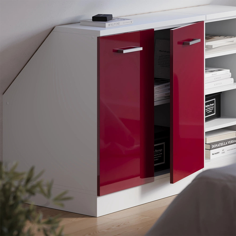 Mobile sottotetto Rion Rosso lucido/Bianco 80 x 83.8 cm con 2 porte, carcassa 60 cm profondità Vicco