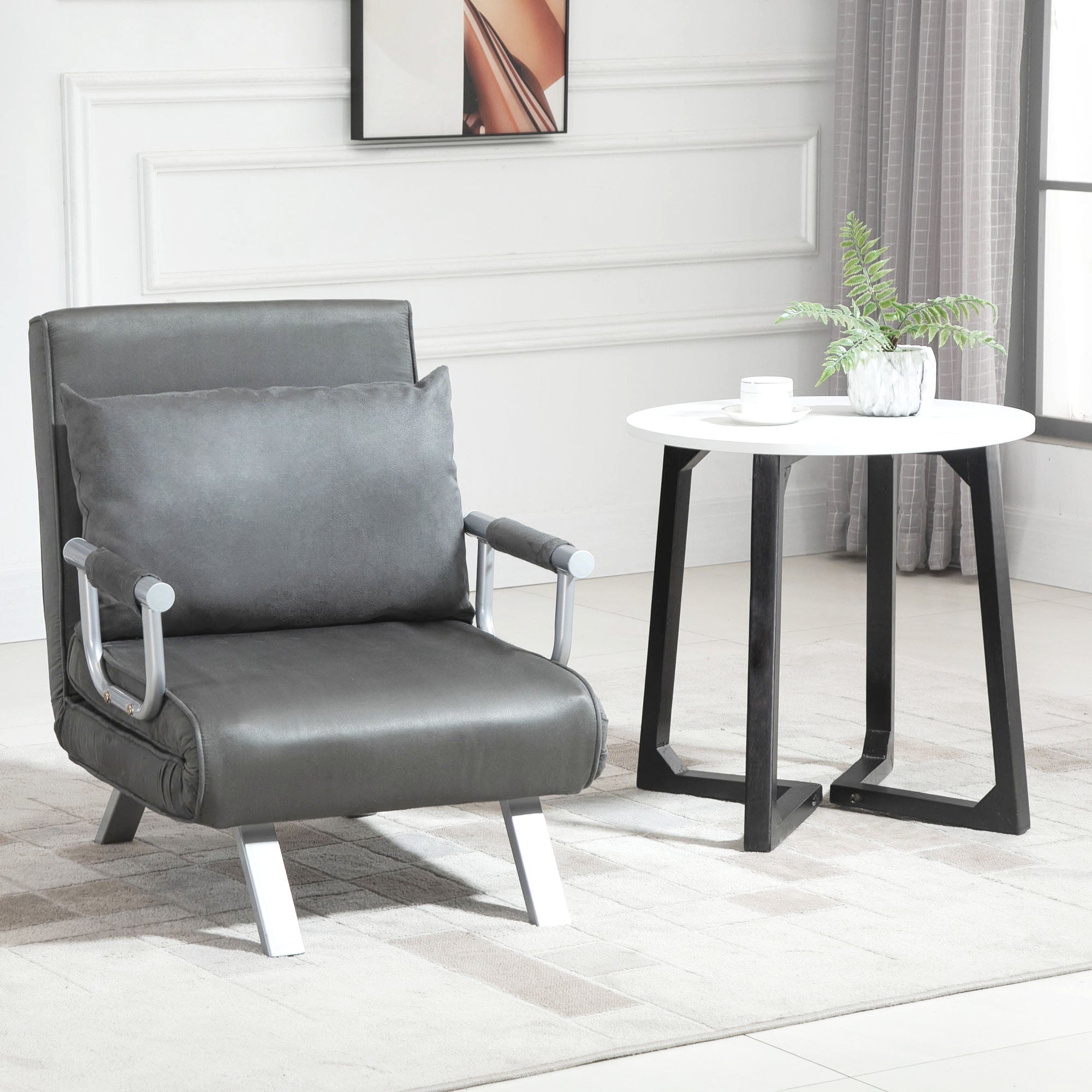 Poltrona Letto Trasformabile con Rivestimento in Microfibra Grigio Scuro