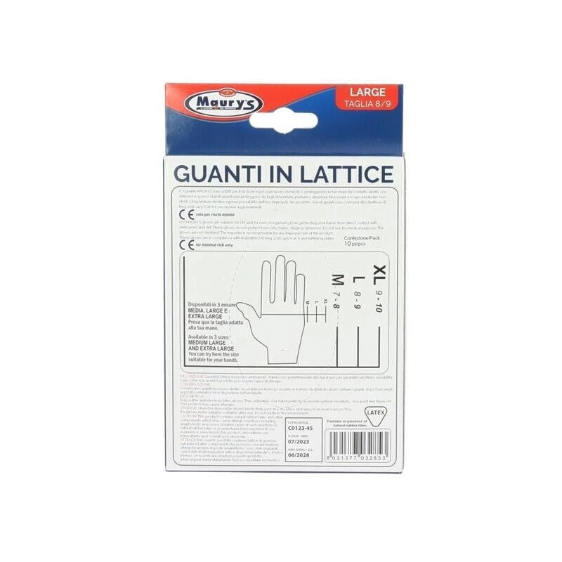 MAURY'S GUANTI IN LATTICE DA LAVORO ANTISCIVOLO CONFEZIONE DA 10PZ TG L