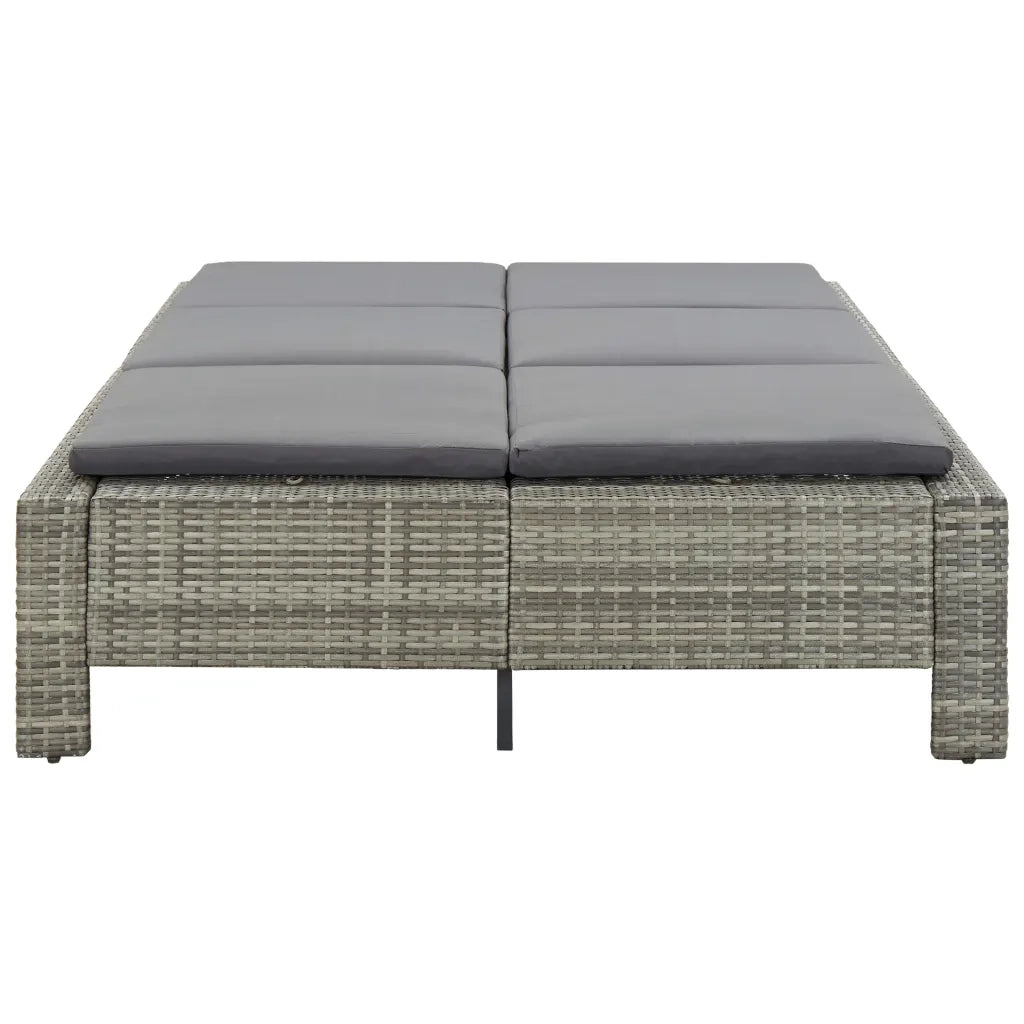 Lettino Prendisole | Sdraio da giardino | Lettino da sole a 2 Posti con Cuscino in Polyrattan Grigio