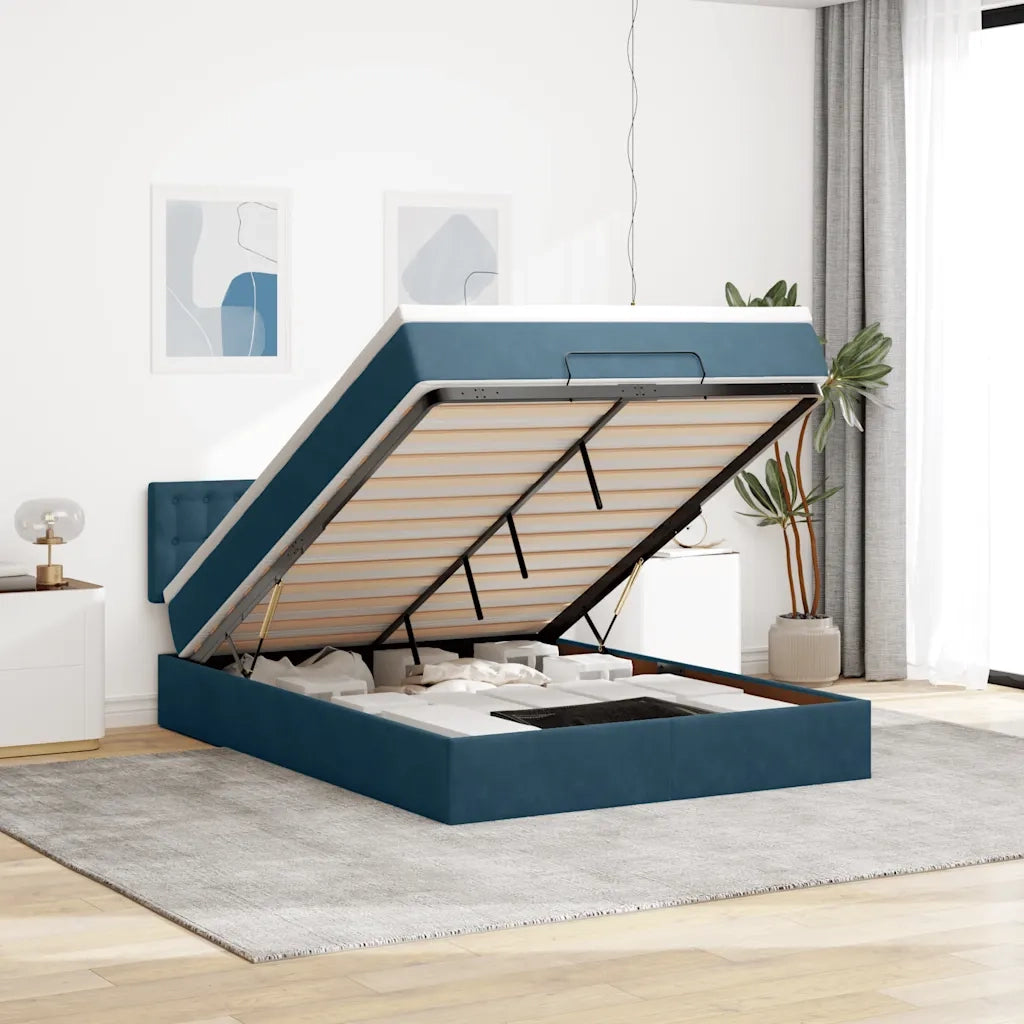 Struttura Letto Pouf con Materasso 140x190 cm in Velluto
