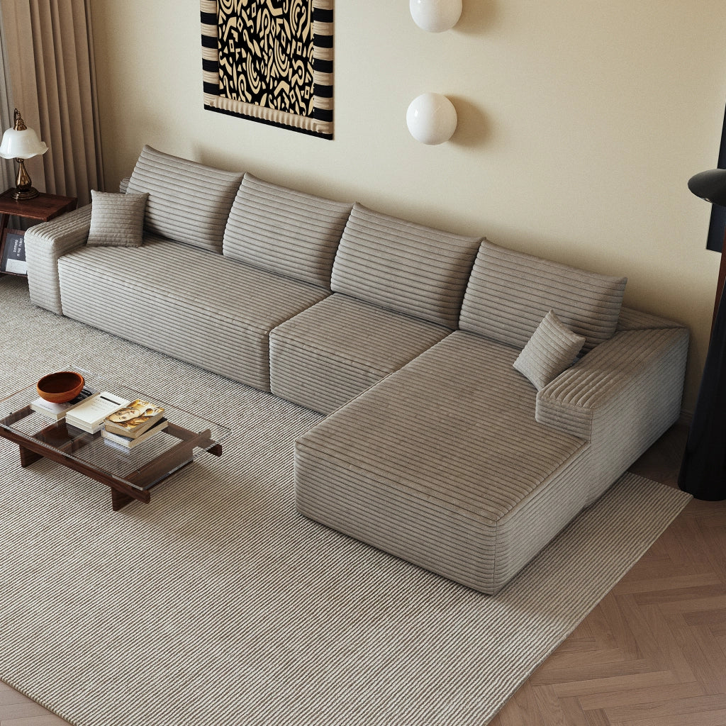 Divano angolare modulare senza montaggio con schiuma ad alta elasticità e tessuto a coste, camel 270 × 175 × 83 cm