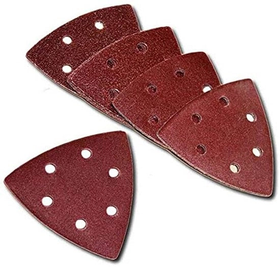 Set di carta abrasiva 20 pezzi - carta abrasiva a forma di triangolo 90mm - ossido di alluminio - antistatico - 6 fori - adatto per macchine a nastro - lame a nastro