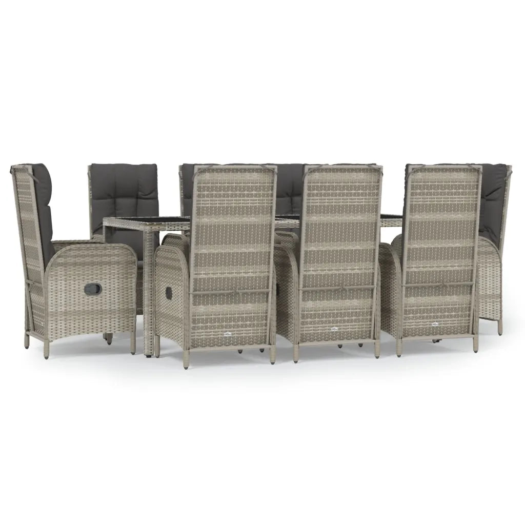 Set da Pranzo da Giardino 9 pz con Cuscini in Polyrattan Grigiocod mxl 100389