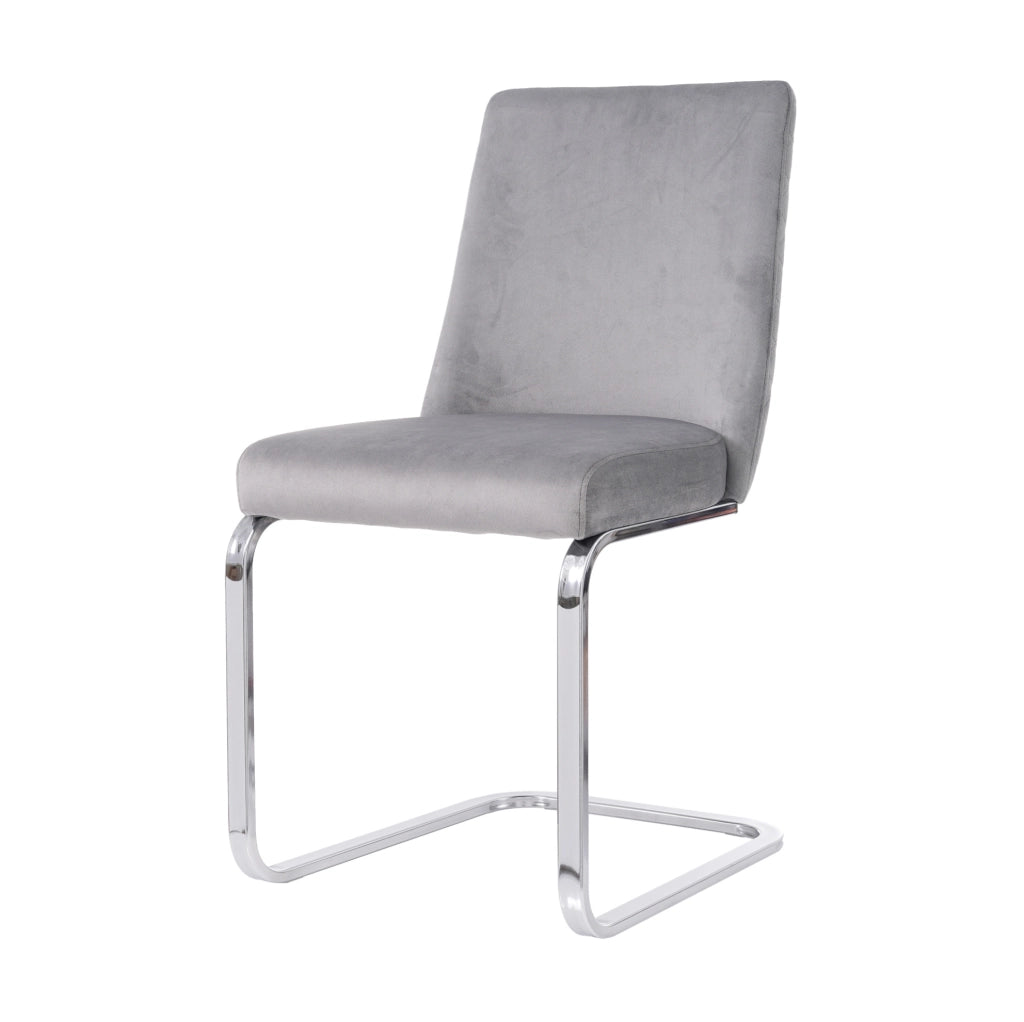 Set di 2 sedie da pranzo in velluto grigio con gambe argento