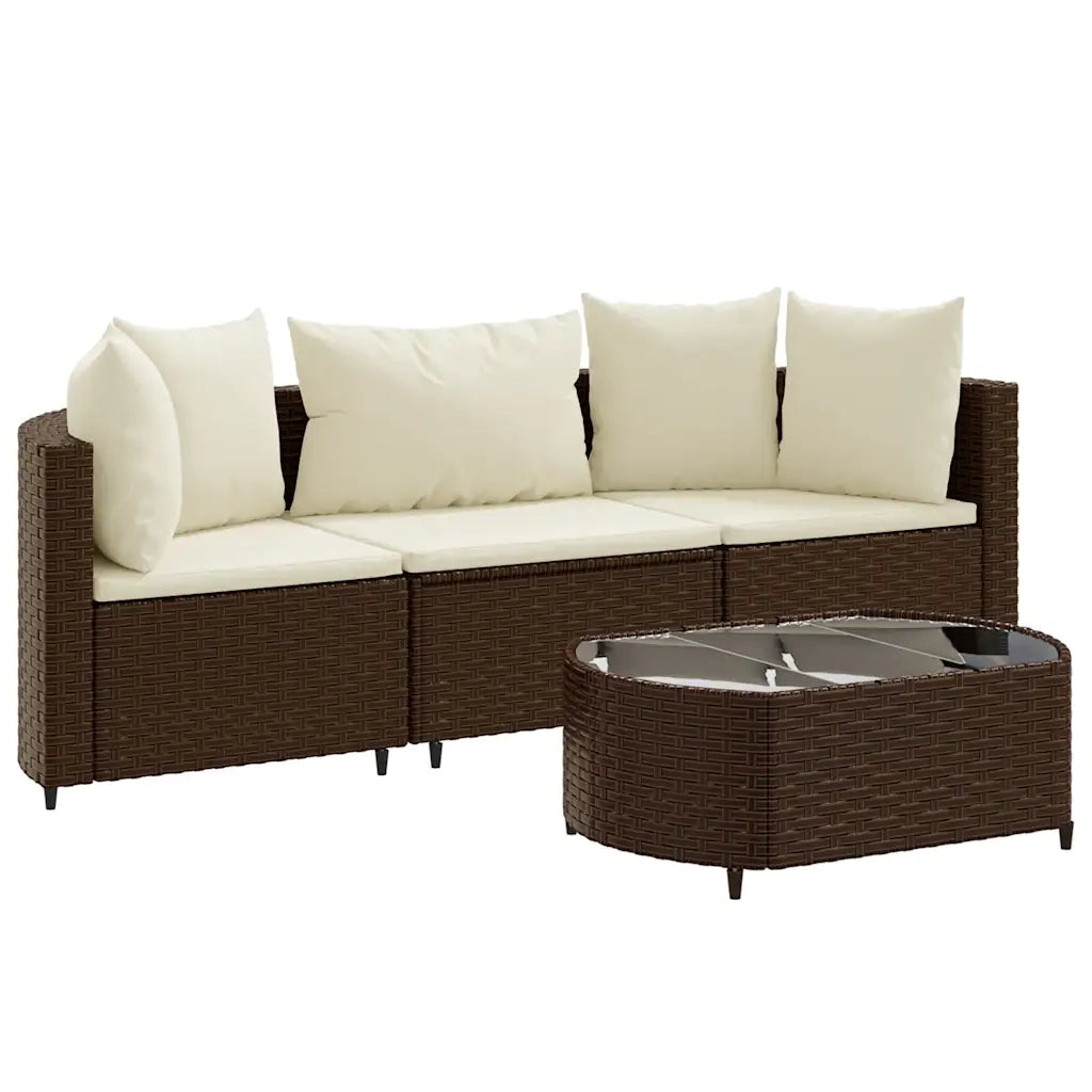 Set Divano da Giardino 4 pz con Cuscini Marrone in Polyrattan