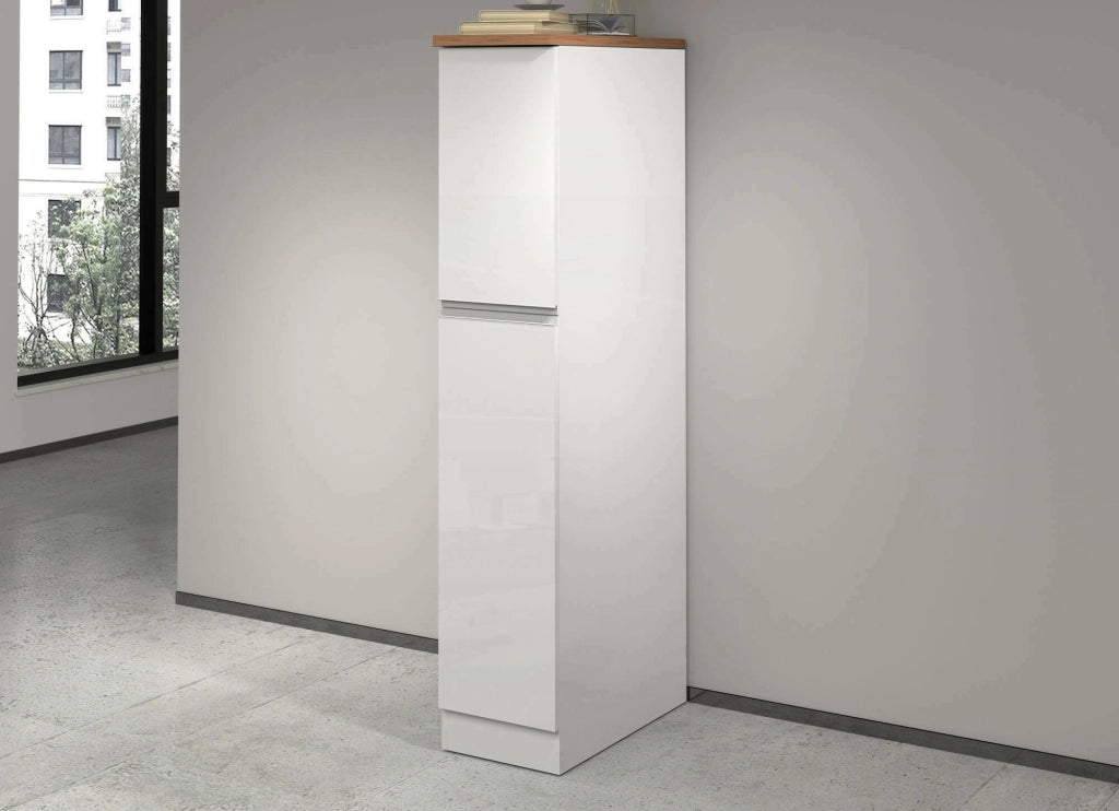 Dispensa da cucina Atrax, Mobile multiuso, Armadio portaoggetti a 2 cassettoni, 100% Made in Italy, 30x60h165 cm, Bianco lucido e Rovere