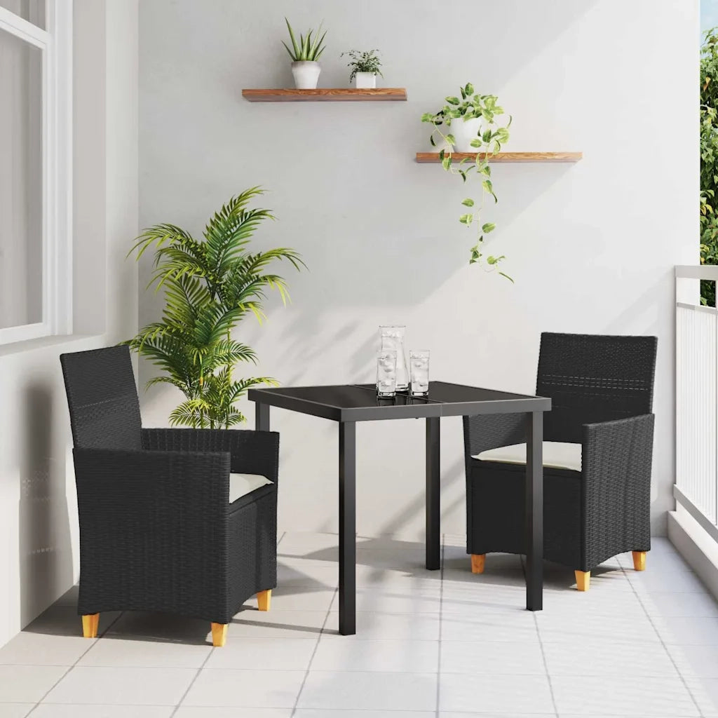 Set da Pranzo per Giardino 3 pcs Nero polyrattan
