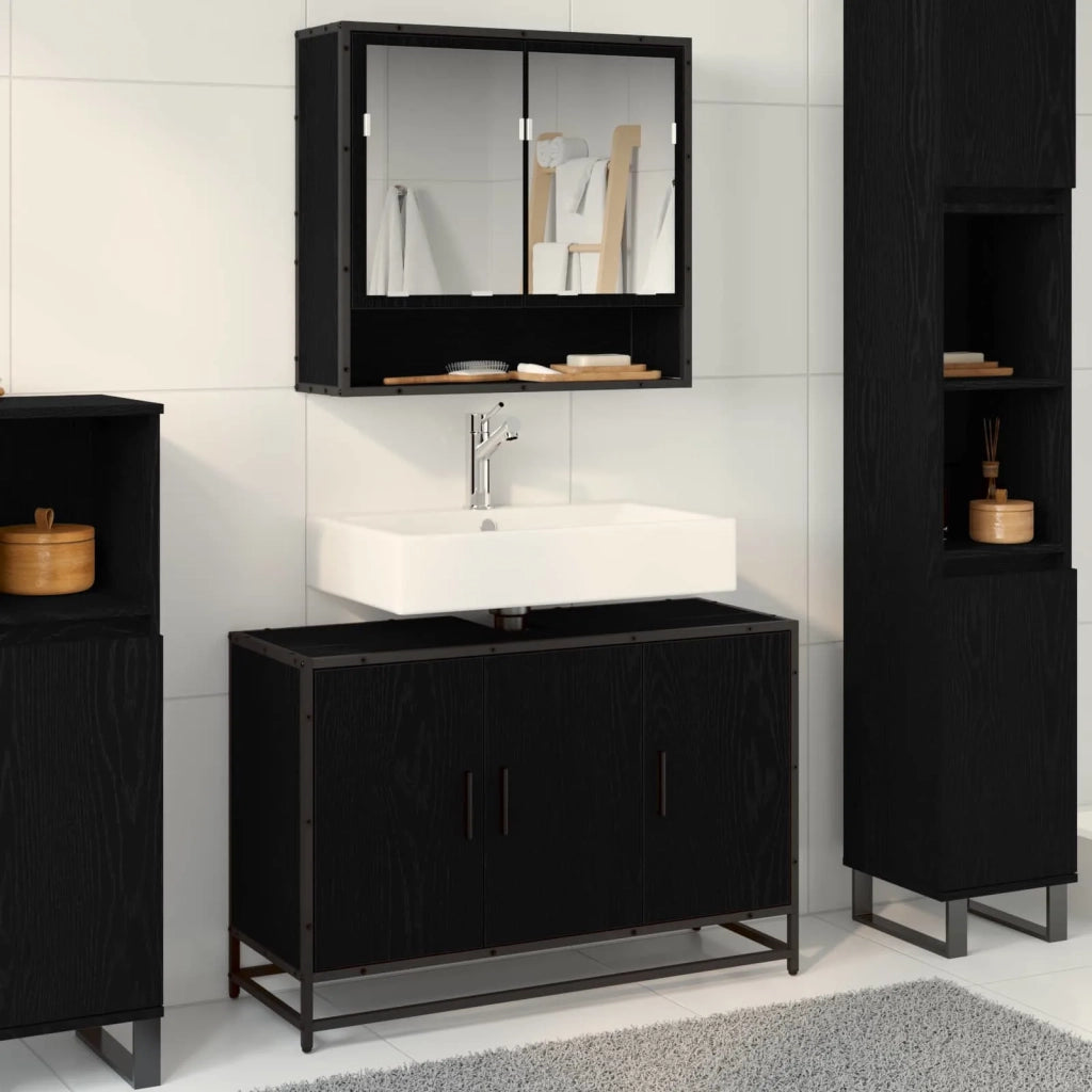 Mobile da Bagno Rovere Nero 90 x 33 x 60 cm Legno multistrato