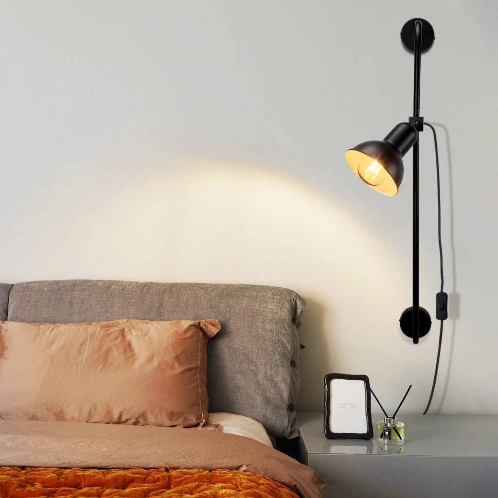 ZMH Applique da parete nera per interni Con interruttore E27 faretto da parete vintage industriale senza lampadina