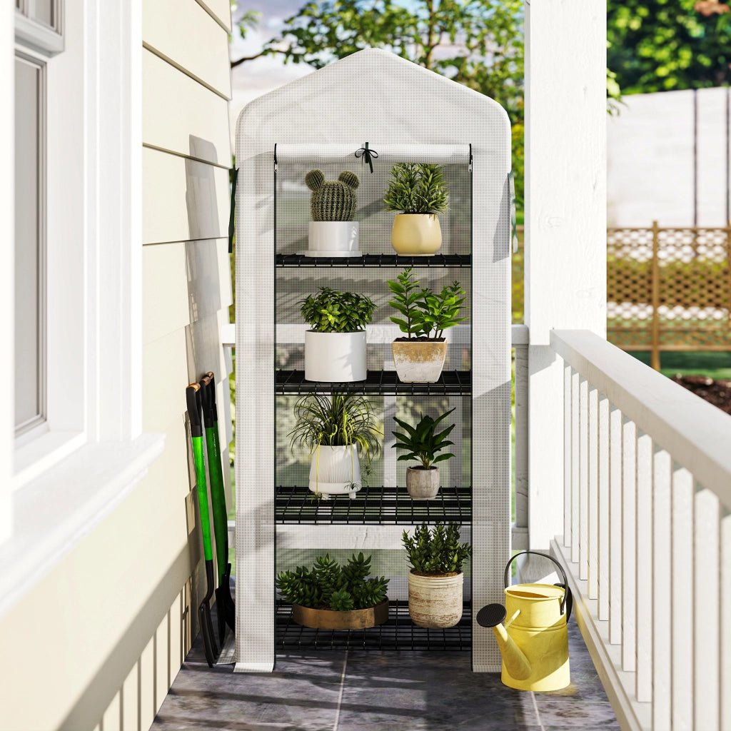 Serra da Giardino con 4 Ripiani e Copertura in PE 140g/m2 ¨C zephmum ¨C 70x50x160 cm Bianco