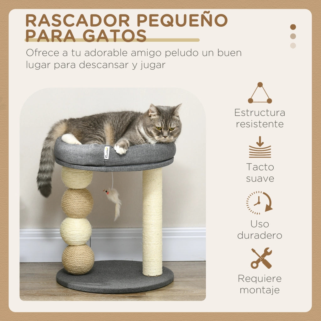 Torre per Gatti con Nido e Poste in Sisal ¨C Zephmum ¨C Grigio e Beige ?40x48 cm