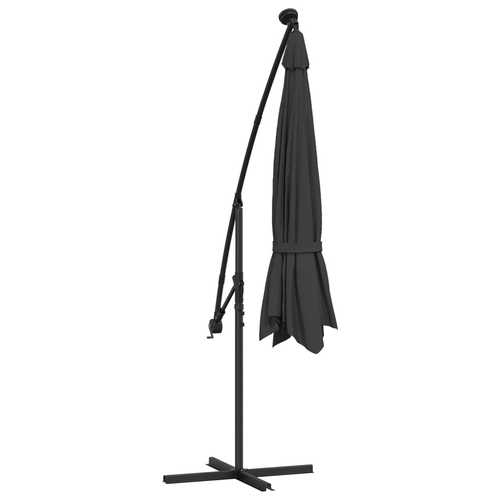 Ombrellone a Sbalzo con Palo e Luci a LED-Ombrello da giardino Nero 350 cm