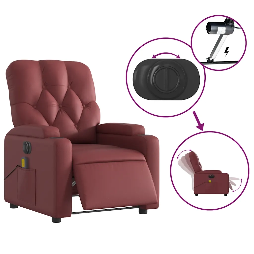 Divano Sedia-Poltrona Massaggiante Reclinabile Rosso Vino in Similpelle 403708