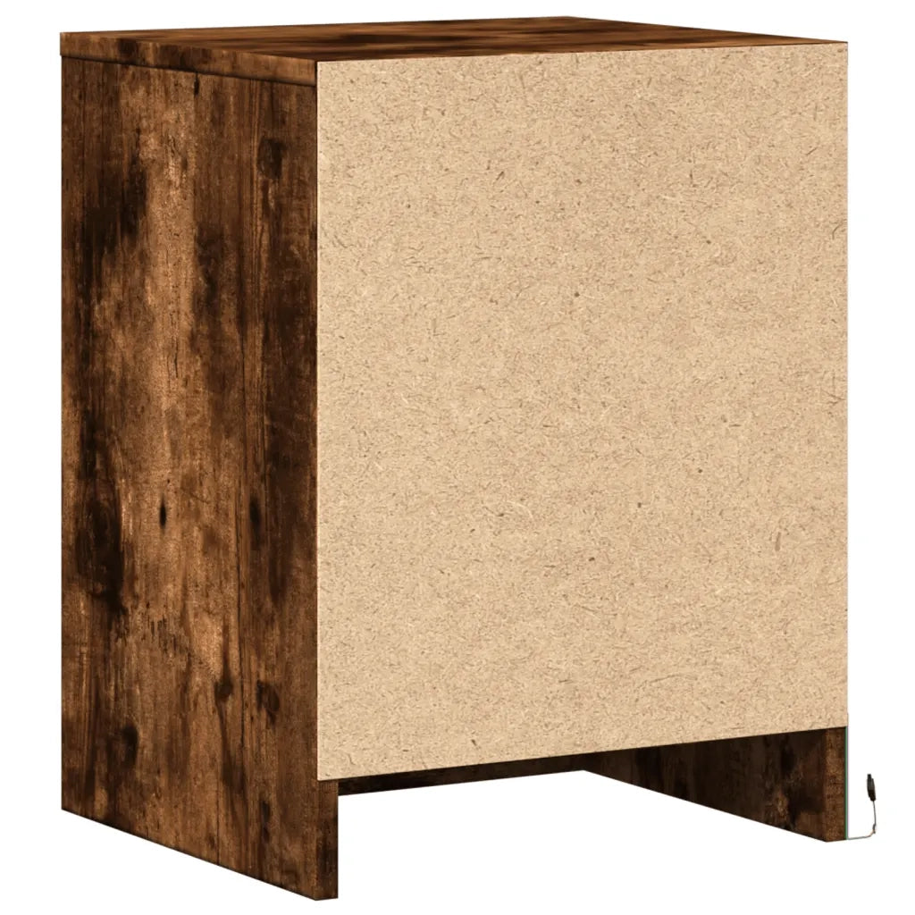 Set di 2 Comodini | Armadio da Notte | Mobiletto da notte con Luci LED Rovere Fumo in Legno Multistrato