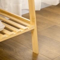 Appendiabiti in Bambù, Design Rialzato a 2 Livelli con Barra e 2 Ganci, 114x40x139 cm