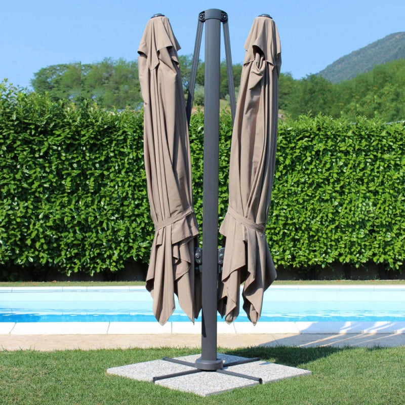 OMBRELLONE DOPPIO 3 X 3 ARCHIMEDE ANTRACITE TELO TAUPE
