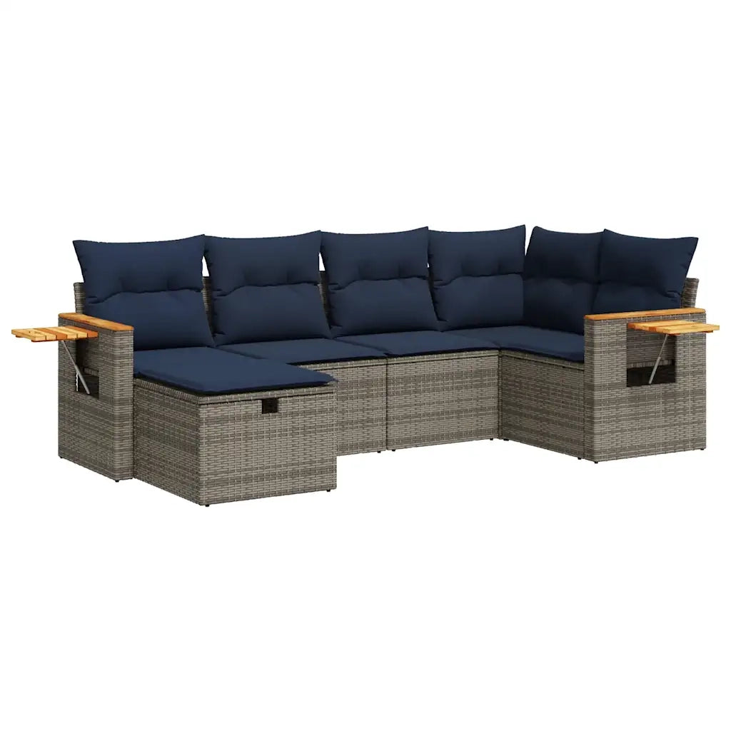 Set Divano da Giardino 6 pz con Cuscini Grigio in Polyrattan 3325974