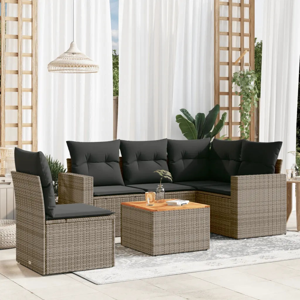 Set Divano da Giardino 6 pz con Cuscini Grigio in Polyrattancod mxl 113893