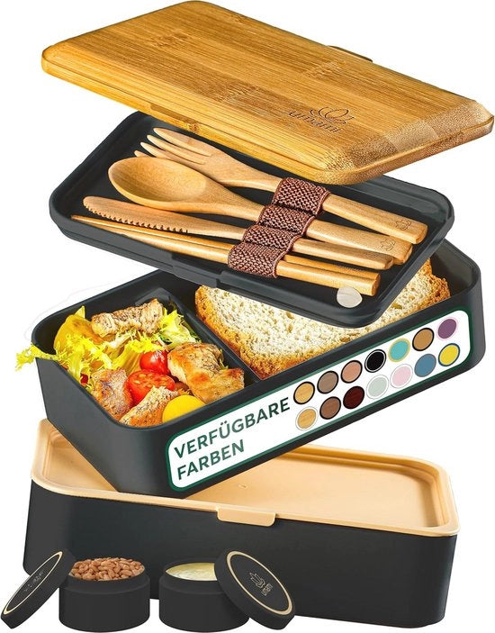 Bentobox Universale 1,2L con Accessori e Contenitori Salsa - Picnic Lekker e Sicuro per Adulti e Bambini