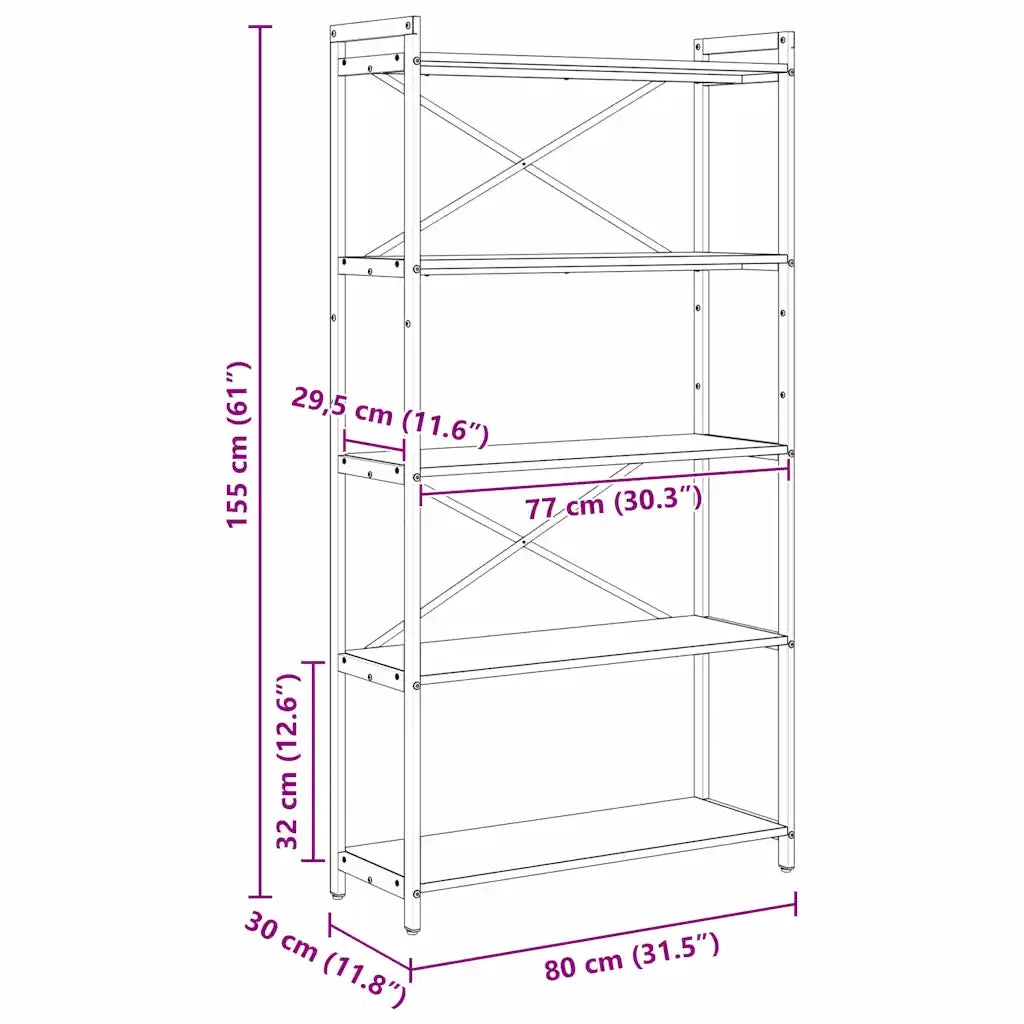 vidaXL Libreria Rovere fumo 80 x 30 x 153 cm Legno multistrato