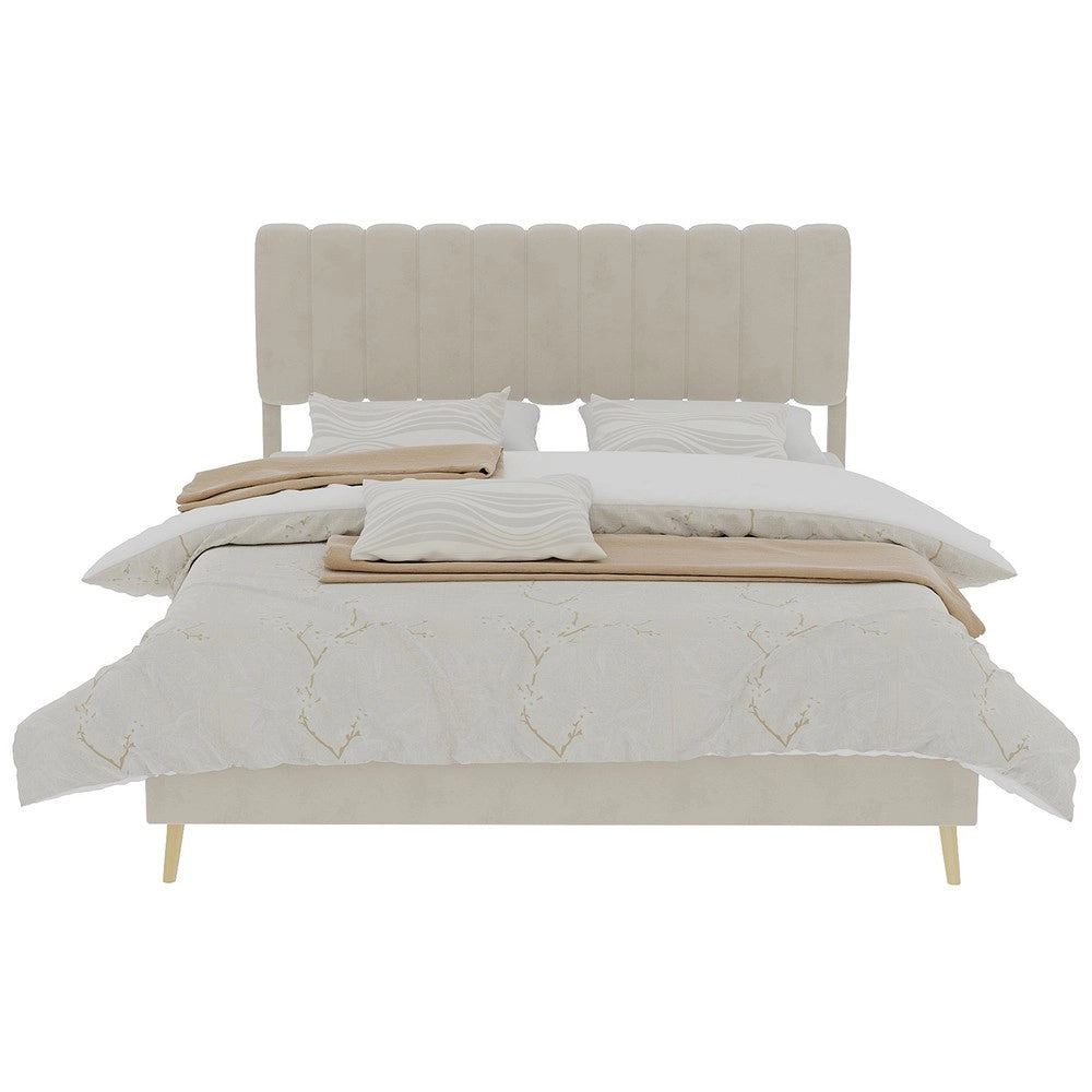 Letto imbottito con testiera ¨C Minimal ¨C Beige 160x200 cm tessuto
